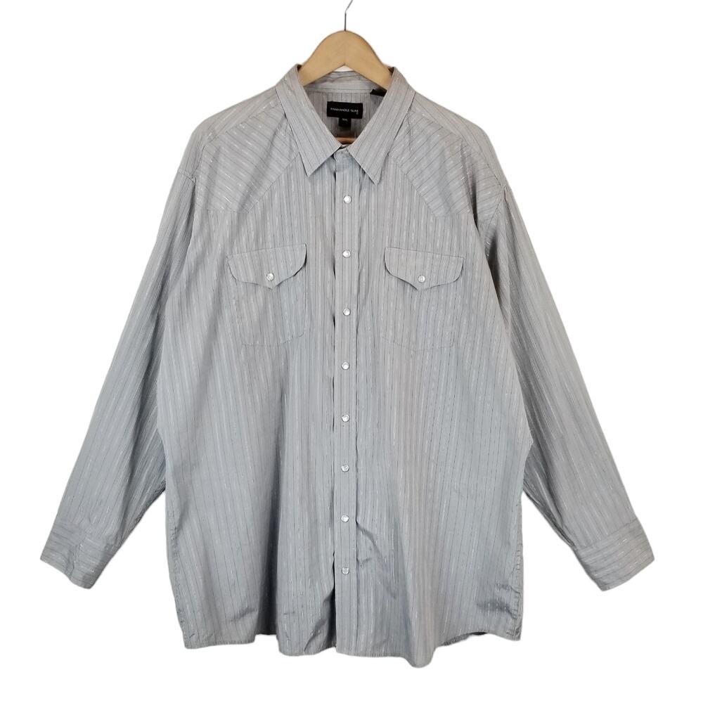 Panhandle Slim Men's Gray Pearl Snap Western Casual Shirt Size XXL